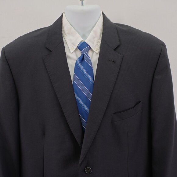 Jos A Bank Signature Gold Tailored Fit Black Wool Herringbone 44R Suit Jacket 2 - Picture 1 of 13